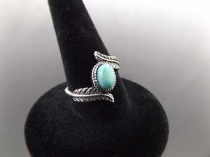 NEW .925 Sterling Silver Turquoise Cabochon Feather Ring Size 6