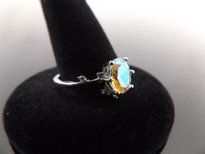 NEW .925 Sterling Silver Faceted Aurora Borealis Crystal Ring Size 8.75