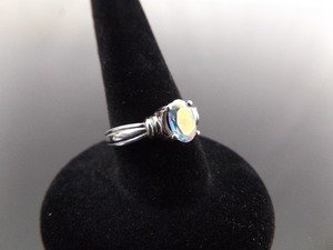NEW .925 Sterling Silver Faceted Aurora Borealis Crystal Ring Size 5.25