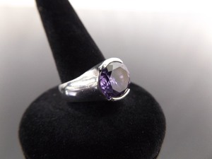 .925 Sterling Silver Faceted Amethyst Solitaire Ring Size 7