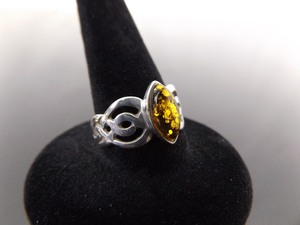 NEW .925 Sterling Silver Amber Marquis Celtic Knot Ring Size 7
