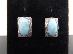 NEW .925 Sterling Silver Larimar Cabochon Post Earrings