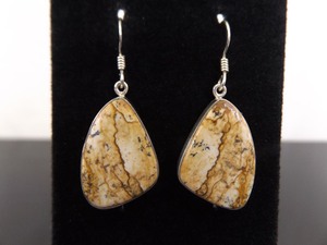 NEW .925 Sterling Silver Brown Jasper Hook Earrings
