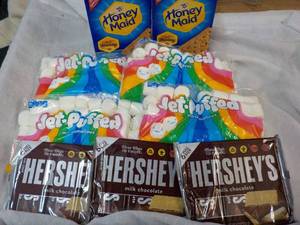 2 x 14.4 oz Boxes Honey Maid Graham Crackers, 3 x 6 packs full Size Candy Bars and 4 x 12oz Bags Jet Puffed Marshmallows