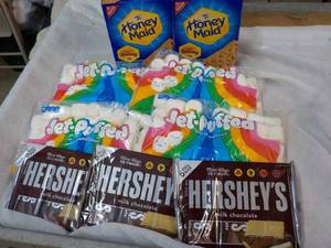 2 x 14.4 oz Boxes Honey Maid Graham Crackers, 3 x 6 packs full Size Candy Bars and 4 x 12oz Bags Jet Puffed Marshmallows