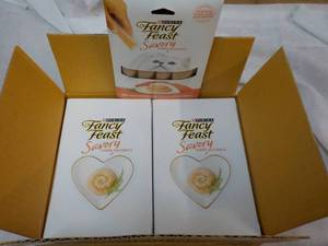 30 x 4 packs Fancy Feast Natural Salmon and Tuna in a Demi-Glaze Purina Savory Cat Treats retail $90