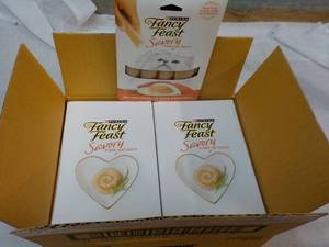 30 x 4 packs Fancy Feast Natural Salmon and Tuna in a Demi-Glaze Purina Savory Cat Treats retail $90.