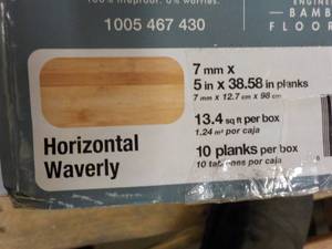 9 ctns Life proof Waterproof Waverly Engineered Bamboo Flooring- 10 planks per box, 13.4 sq ft per box, 5 x 38.58 planks