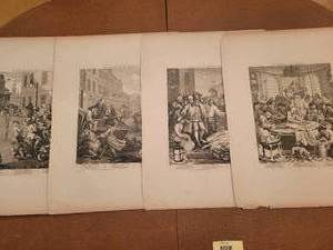 WILLIAM HOGARTH LITHOGRAPHS 1751 4 Stages of Cruelty