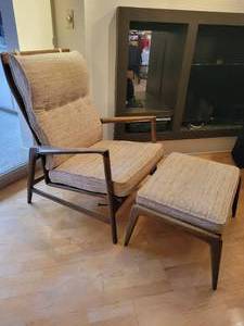 Ib Kofod-Larsen Danish Modern Recliner Armchair and matching Footstool.
