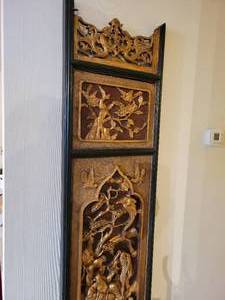 A pair of 19th Century Chinese Gilt Wood Panels. Heavily Carved.