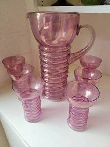 Dunbar Glass, Art Deco, Lemonade Pitcher & 6 Glasses