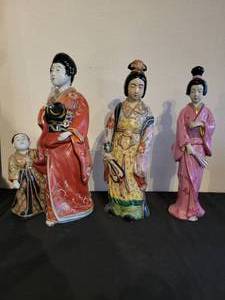 Three Japanese Imari Bijin Geisha Figurines.