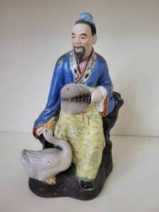 Figurine of the famous Chinese Calligrapher Wang Xizhi or Elder with a goose