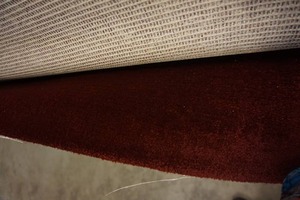 lot 146 image: Carpet Remnant Color-Tone Red Burgundy Mohawks Aged-Wine...