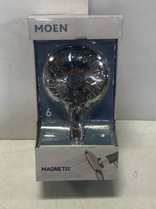 lot 13 image: Moen 26603 Attract with Magnetix 6-Spray Single Wall Mount 5.5 in. Handheld Adjustable Shower Head in Chrome ($68 Retail Value)