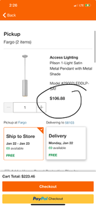 lot 15 image: Access Lighting (29002LEDDLP-SAT) Pilson 1-Light Satin Metal Pendant with Metal Shade ($107 Retail Value)