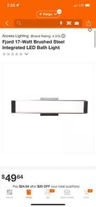 lot 17 image: Access Lighting (62480LEDD-BSOPL) Fjord 17-Watt Brushed Steel Integrated LED Bath Light ($50 Retail Value)
