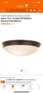 lot 19 image: Access Lighting (20726-ORBOPL) Atom 14 in. 3-Light Oil Rubbed Bronze Flush Mount ($98 Retail Value)