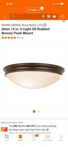 lot 20 image: Access Lighting (20726-ORBOPL) Atom 14 in. 3-Light Oil Rubbed Bronze Flush Mount ($98 Retail Value)