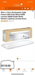 lot 33 image: Commercial Electric 54645141 49 in. x 18 in. Rectangular Light Fixture LED Flush Mount 5500 Lumens 4000K Bright White Kitchen Lighting Laundry Room ($119 Retail Value)