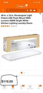 lot 34 image: Commercial Electric 54645141 49 in. x 18 in. Rectangular Light Fixture LED Flush Mount 5500 Lumens 4000K Bright White Kitchen Lighting Laundry Room ($119 Retail Value)