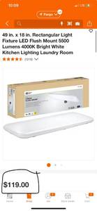 lot 35 image: Commercial Electric 54645141 49 in. x 18 in. Rectangular Light Fixture LED Flush Mount 5500 Lumens 4000K Bright White Kitchen Lighting Laundry Room ($119 Retail Value)