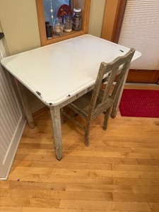 lot 46 image: Old DeskTable With Enameled Top And Chair