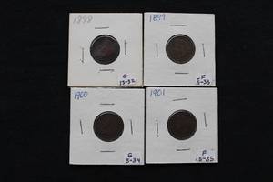 (4) Indian Head Pennies - 1898-1901