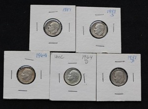 (5) 90% Silver Dimes