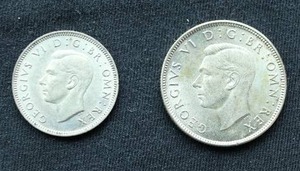 (2) Silver British Coins - 1 Shilling & 2 Shillings