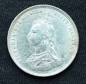 1887 British 1 Shilling Silver Coin - Victoria