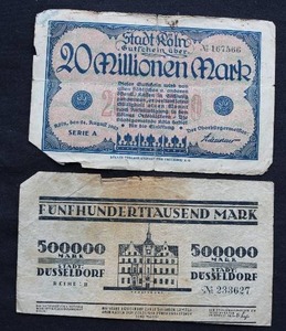(2) German Hyperinflation Notes - 500,000 & 20 Million
