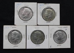 (5) 40% Silver Kennedy Half Dollars