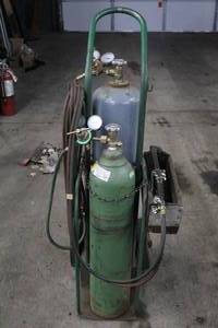 lot 13 image: Oxy Acetylene Torch with Hose, Gauges, Cart, and Tanks