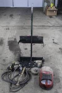 lot 14 image: ESAB Oxy Acetylene Torch with Hose, Gauges, Cart and Helmet