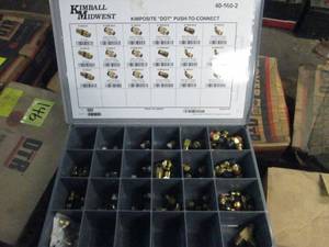 lot 182 image: Kimball Midwest Parts Drawer with Kimposite DOT Push to Connect air fittings 40-560-2