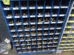 lot 201 image: 72- Compartment Bolt Bin Full of New Brass Fittings
