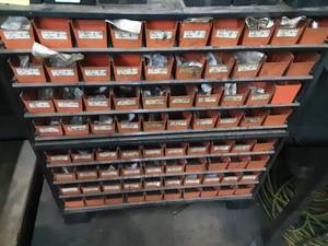 lot 304 image: large assortment of Gates hydraulic hose couplings in a gates 8 drawer organizer cabinet