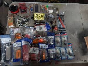 lot 329 image: Assortment of Truck Wiring, Lights , Lamp Covers, Plug Adapters Female, Spool of 16g Wire