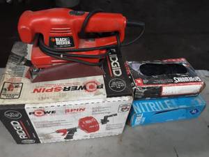 lot 351 image: XL Nitrite Rubber Gloves, Power Spin Drain Snake, Black & Decker Sander