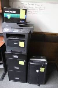 lot 410 image: Amazon Basics Paper Shredder, Brother Copy,Scan,Fax,Wifi and Print, 3 Drawer File Cabinet