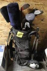 lot 422 image: Ping Golf Bag with Adams Golf, Wedgewood, Ping and Dunlop Set, Parfect Golf Bag Cart
