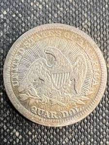 lot 36A image: 1853 WARROWS&RAYS SEATED QUARTER VF30