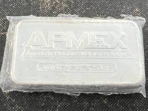 lot 01 image: 5 TROY OZ .999 FINE SILVER APMEX BAR