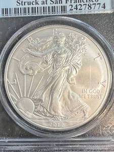 lot 04 image: 2012-S AMERICAN SILVER EAGLE PCGS MS70