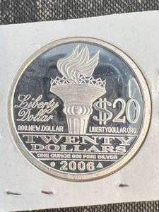 lot 23 image: 1 TROY OZ .999 FINE SILVER LIBERTY ROUND