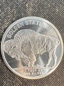 lot 47 image: 1 TROY OZ .999 FINE SILVER BUFFALO INDIAN ROUND