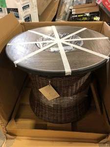 Home Decorators Collection Kettering 29.92 in. x 25 in. Round Steel Propane Gas Brown Fire Pit  Customer Returns See Pictures
