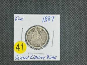 1887 Liberty Seated Dime Marked Fine PCGS Price Guide for an F12 is $45.00